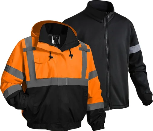 Vista 7 de Chaqueta de seguridad 3 en 1, chaqueta reflectante de alta visibilidad, chaqueta bomber Hi Vis, forro polar, impermeable, ANSI Clase 3, negro, S