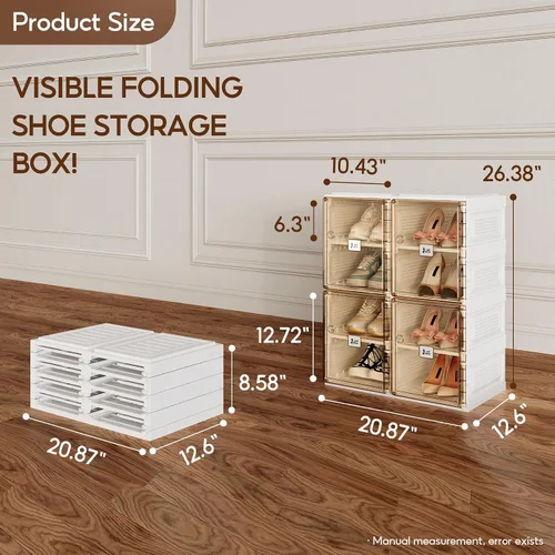 Vista 6 de ANTBOX Caja de almacenamiento organizadora de zapatos, zapatero plegable portátil para armario con puerta transparente magnética, contenedores