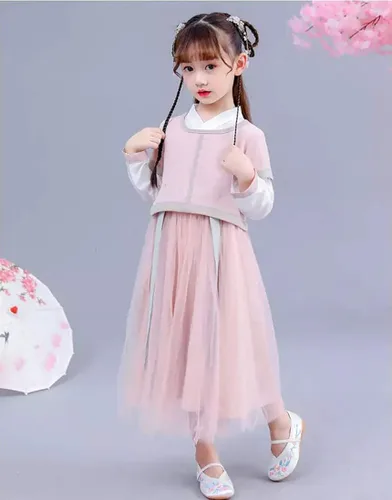 Vista 2 de Cosplay Life Vestido chino Hanfu para niñas, vestido chino de Año Nuevo, manga corta, Cheongsam bordado, traje de otoño