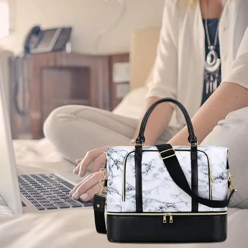Vista 23 de CAMTOP - Bolsa de viaje de fin de semana para mujer, bolsa de lona con espacio para laptop de15.6 pulgadas