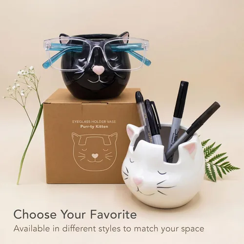 Vista 3 de Soporte y jarrón para lentes de gato, soporte de cerámica para gafas de sol y lentes de gato negro, organizador de decoración y exhibición de regalo