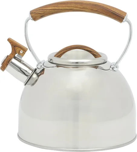 Vista 9 de Mr. Coffee Woodmont - Hervidor de té de acero inoxidable de 2 cuartos con mango de madera, hervidor silbante para estufa, tetera duradera de cocción
