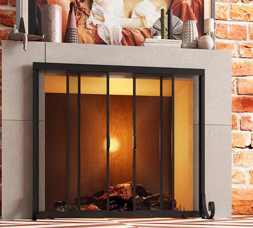 Vista 7 de Fire Beauty Pantalla para chimenea, malla de hierro forjado, protector de chispas seguro para bebés con 2 puertas grandes pantallas planas
