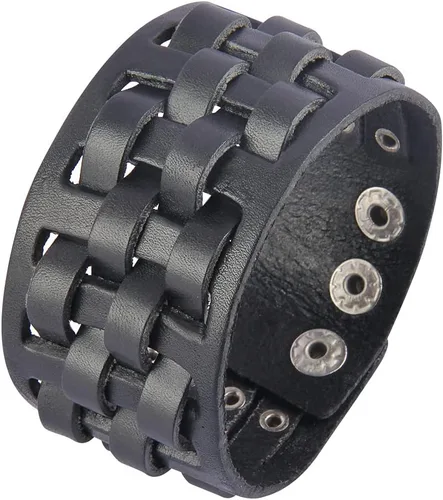 Vista 71 de Jeilwiy Pulseras de cuero punk para hombres, pulseras hechas a mano, brazalete ancho, joyería trenzada, color negro y marrón, ajustable, regalos