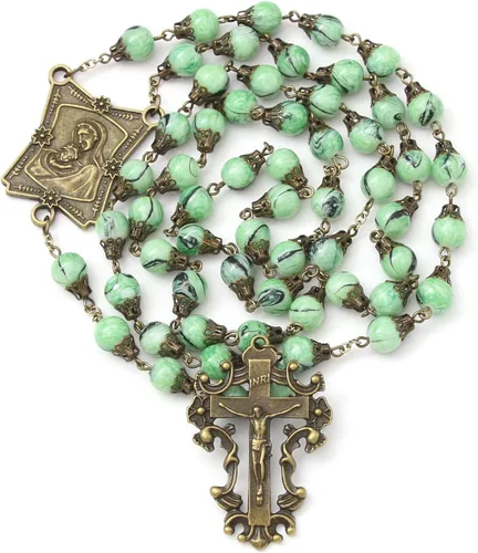 Vista 88 de KOMI Rosario de cuentas católicas para mujer, collar de cuentas de rosario con cruz de crucifijo, perlas de cristal, rosario, rosarios, católicos