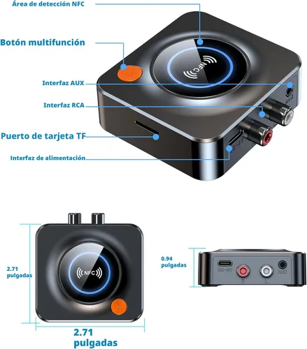 Vista 9 de Receptor Bluetooth para estéreo de casa, adaptador AUX RCA a Bluetooth para altavoces antiguos, receptor de audio inalámbrico NFC para sistema