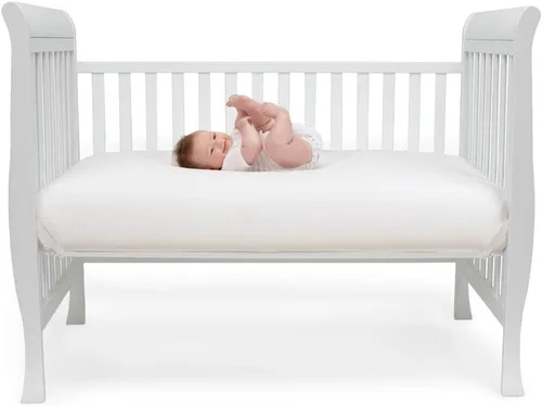 Vista 4 de Lullaby Earth Colchón para cuna no tóxico, impermeable, se adapta a camas estándar para bebés y niños pequeños, color blanco