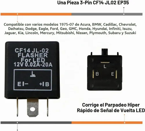 Vista 2 de iJDMTOY 3 pines CF14 EP35 Relé de intermitencia LED electrónico para luces de giro LED, solución para el rápido parpadeo de intermitentes
