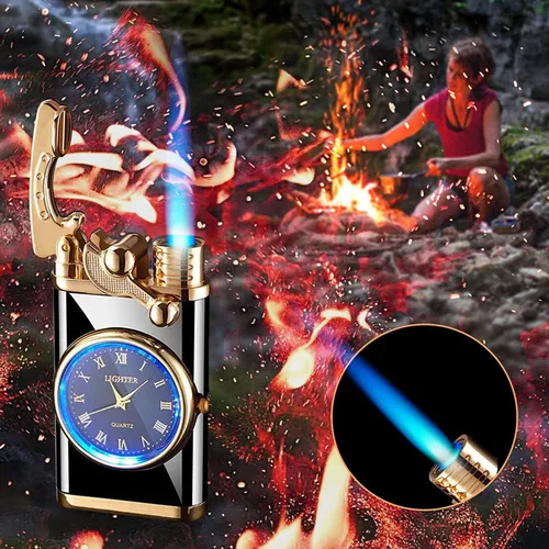 Vista 6 de Creative Dial - Encendedor inflable con brazo oscilante, 2024 con reloj eléctrico, 2 en 1, resistente al viento, portátil, ajustable, recargable