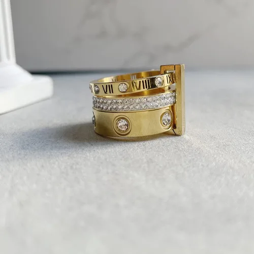 Vista 4 de Love Friendship - Juego de anillos de oro para mujer, chapados en oro de 18 quilates, acero de titanio, delicados anillos de circonita cúbica