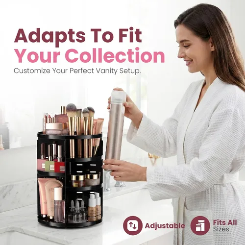 Vista 4 de Organizador de maquillaje giratorio de 360 grados – Altura ajustable y totalmente giratorio. El organizador de cosméticos perfecto para el tocador