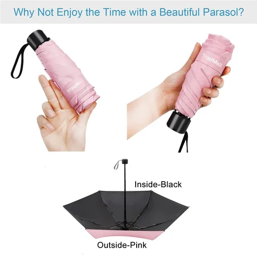 Vista 2 de TradMall - Miniparaguas de viaje, portátil, ligero, compacto, con 95% de protección UV para sol y lluvia