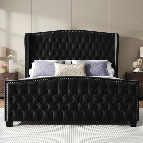 Vista 7 de LUXOAK Base de cama ajustable tamaño Queen con cabecero copetudo y respaldo de ala, base de cama ajustable inteligente con doble motor y control