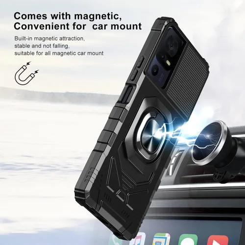 Vista 5 de Funda para teléfono TCL 40 SE con protector de pantalla, soporte de anillo para montaje magnético de automóvil, grado militar, resistente, a prueba