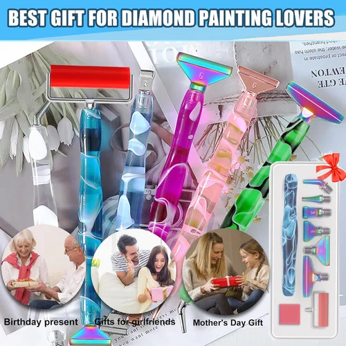Vista 4 de Heyseri Juego de 14 piezas de herramientas y accesorios para bolígrafo de pintura de diamantes, exquisitas puntas de bolígrafo de metal de acero