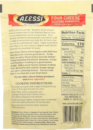 Vista 2 de Alessi Autentico, Farro de grano romano sazonado de primera calidad, cocina como risotto, saludable para el corazón, fácil de preparar, 7 onzas