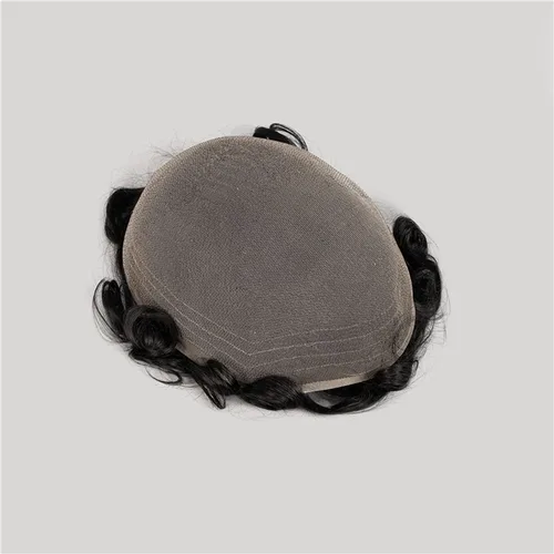 Vista 4 de Amiable Toupee para hombres, cabello humano, encaje francés, sistemas de reemplazo de cabello para hombre, suave blanqueado, frontal, aspecto #1