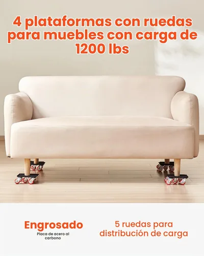 Vista 2 de VEVOR Carretilla para muebles, mudanzas de muebles resistentes con 5 ruedas de rotación de 360°, panel de acero al carbono, juego de herramientas