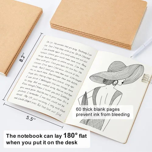 Vista 2 de feela Paquete de 8 cuadernos de papel kraft sin forro, bloc de notas en blanco para dibujar y escribir, cuaderno de bocetos pequeño diario de viaje