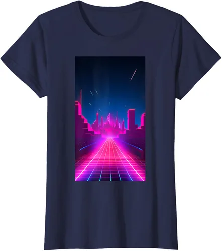 Vista 27 de Camiseta Retrowave Street 80s Vaporwave Synthwave, Negro -, Pequeña