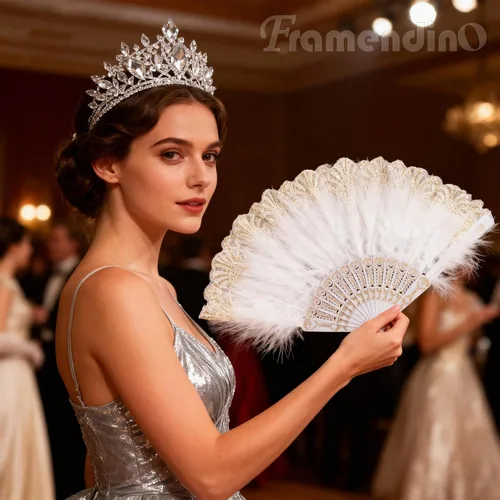 Vista 4 de Framendino, Paquete de 2 abanicos de plumas bordadas de flores Marabou con borla colgante de los años 20 plegable de arrastre a mano para mujeres