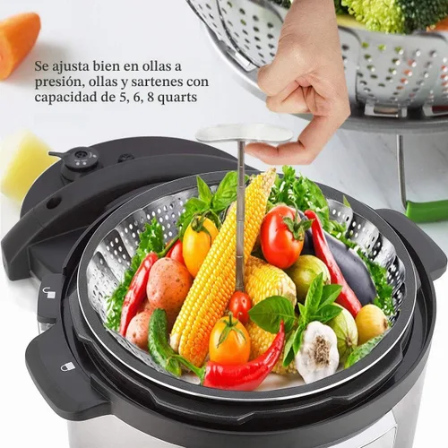 Vista 2 de Cesta de vapor, cesta de vapor vegetariana para cocinar de acero inoxidable plegable para verduras con mango central extraíble extensible extensible