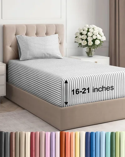 Vista 52 de Juego de sábanas tamaño Queen con bolsillos extra profundos, sábanas transpirables y refrescantes de 4 piezas, ropa de cama de lujo para hotel