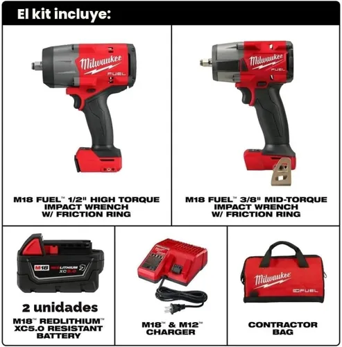 Vista 2 de Milwaukee Electric - M18 Fuel 1/2 HTIW 3/8 MTIW Combo Automotriz K