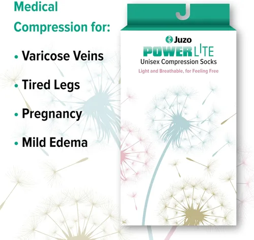 Vista 5 de Juzo Power Lite, 2620, hasta la rodilla, calcetines de compresión de 15-20 mmHg para estilos de vida activos, hombres y mujeres, XL, color blanco
