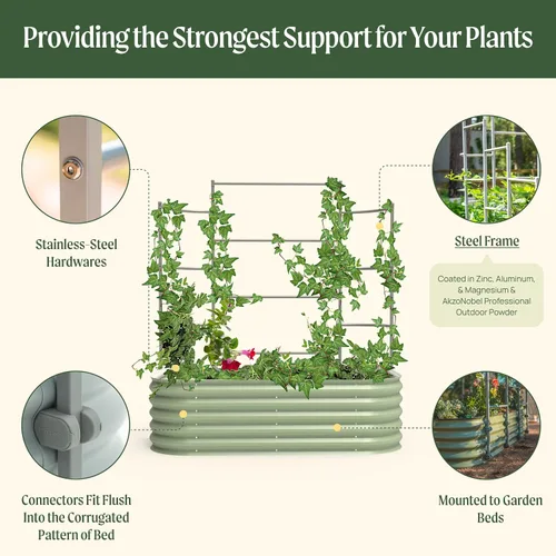 Vista 5 de Vego Garden Sistema modular de enrejado de pared, 8.0 pies de largo para camas de jardín de 2.0 x 8.0 pies (9 en 1), enrejado de jardín para plantas