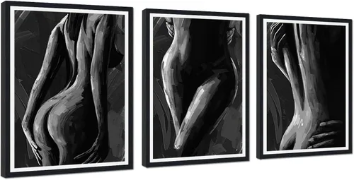 Vista 20 de Novatique 3 piezas de arte de pared sexy en blanco y negro para parejas desnudas, decoración de pared abstracta de amor para mujeres y hombres, arte