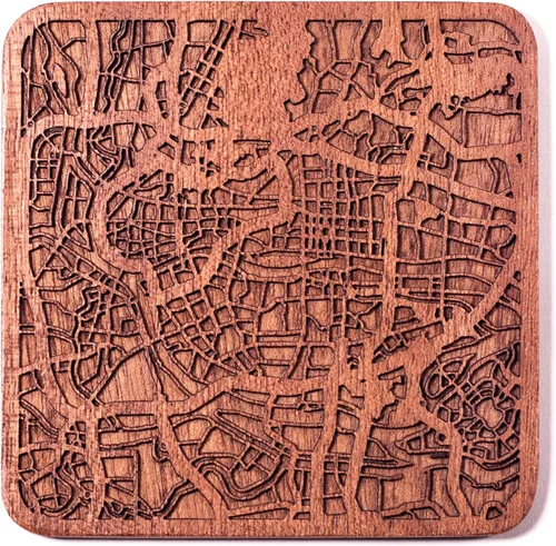 Vista 20 de Posavasos Amsterdam Map by O3 Design Studio, 1 pieza, posavasos de madera Sapele con mapa de la ciudad, hecho a mano, varias ciudades opcionales