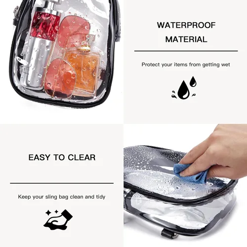 Vista 4 de Telena Bolsa bandolera transparente, cangurera transparente aprobada para estadios, bolsa cruzada para mujer, bolsa de pecho transparente resistente