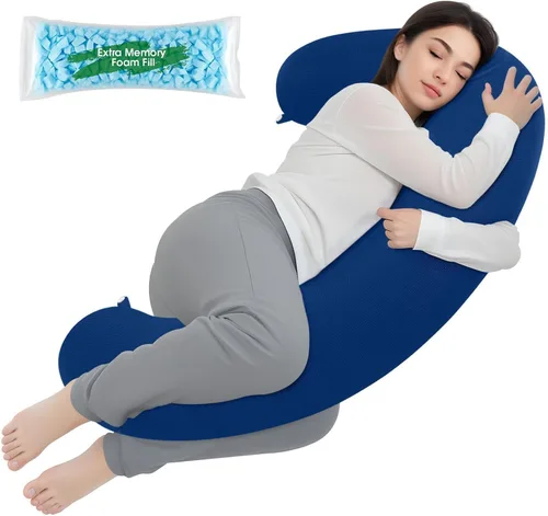 Vista 12 de TranquilRelax Almohada corporal en forma de C para dormir de lado, almohada larga de espuma viscoelástica para piernas, cadera y espalda, funda Negro