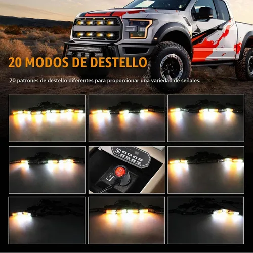 Vista 3 de Luces estroboscópicas de rejilla LED con interruptor de 9 teclas, 20 modos de parpadeo, montaje en superficie, barra de luz de emergencia mini de 12