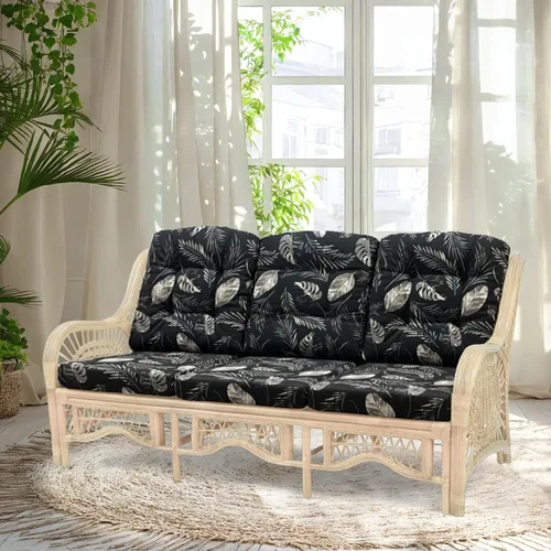 Vista 31 de Malibu Lounge Sofá de tres plazas de mimbre de ratán natural, diseño hecho a mano (cojines marrón claro, colonial)