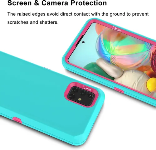 Vista 5 de Funda para Galaxy A51 4G (no compatible con la versión A51 5G), a prueba de golpes, resistente, resistente, de goma de plástico duro, 2 capas, funda