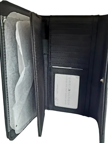Vista 3 de Tommy Hilfiger Cartera con cremallera para mujer con múltiples compartimentos de almacenamiento, Negro -, Americana