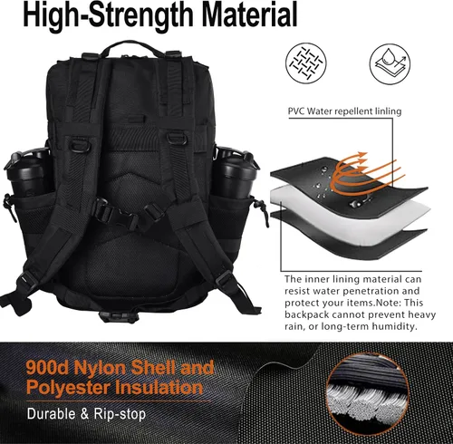Vista 6 de LHI - Mochila táctica militar para hombre, 25/45 L, mochila grande Molle del ejército, mochila de asalto de 3 días, para senderismo