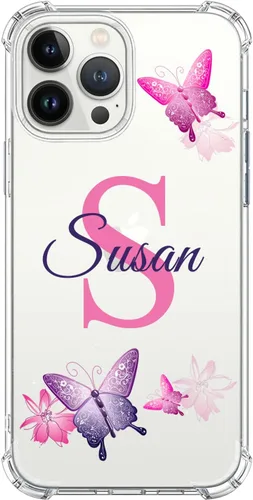 Vista 11 de Funda Transparente de Cristal con Nombre Personalizado e Inicial, Compatible con iPhone 16 Pro Max 15 Plus 14 13 12 11 Xs Max XR 8 7 6 Plus 11 Mini