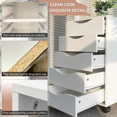 Vista 6 de EDGEWOOD Archivador vertical de 5 cajones, organizador de madera para debajo del escritorio, 16 pulgadas de profundidad x 16 pulgadas de ancho x 26