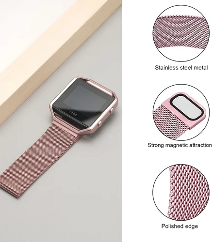 Vista 7 de Wongeto Correa de metal compatible con Fitbit Blaze bandas con marco de metal, correa de repuesto ajustable de malla de acero inoxidable