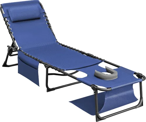 Vista 15 de Flamaker Silla Tumbona boca abajo ajustable de 5 posiciones para tomar el sol, silla de bronceado plegable con agujeros para la cara y los brazos