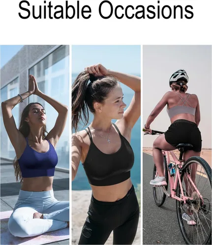 Vista 5 de VEQKING Brasier deportivo con tirantes para mujer, espalda cruzada, soporte medio, sin costuras, extraíble, acolchado, para yoga, entrenamiento