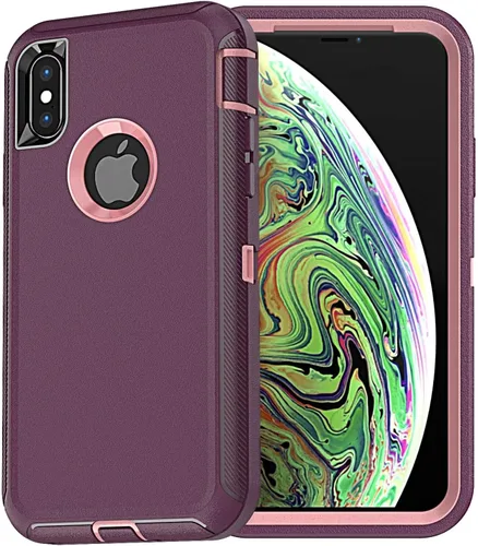 Vista 10 de YmhxcY Funda para iPhone Xs Max, a prueba de golpes, a prueba de caídas, a prueba de polvo, 3 capas, duradera, funda de teléfono de protección
