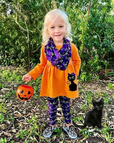 Vista 2 de Unique Baby Disfraz de Halloween de gato negro para niñas con bufanda infinita
