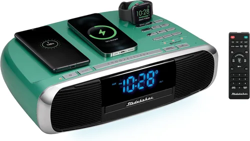 Vista 6 de Studebaker Workstaton Sistema de música HiFi con Bluetooth, radio FM, CD y estación de carga inalámbrica Qi (negro)
