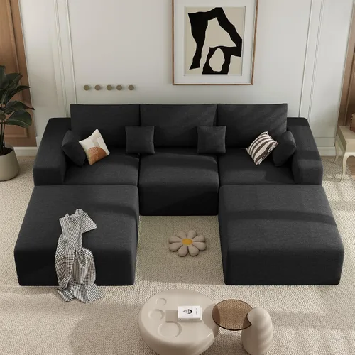 Vista 33 de Sofá modular de 146 pulgadas, sofás de nube convertibles en forma de U para sala de estar con otomana, juego de sofá de pana de 6 plazas sin hueso