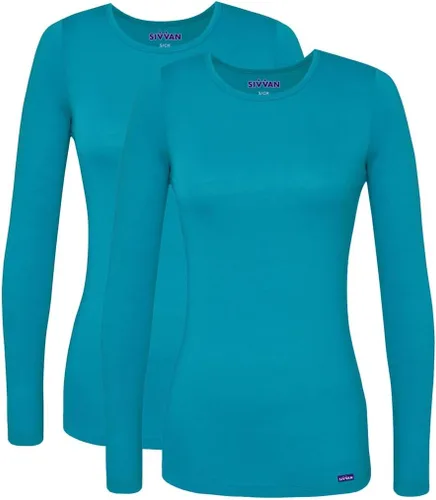 Vista 30 de Sivvan Scrubs for Women - Long Sleeve Comfort Underscrub Tee 2-Pack Negro