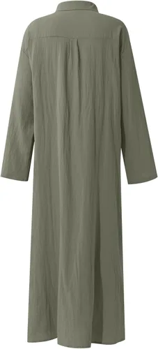 Vista 5 de UODSVP Vestidos de otoño de algodón y lino a rayas para mujer vestido irregular de temperamento holgado vestidos de manga larga